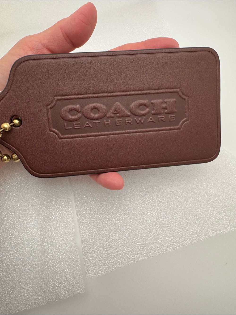 Coach XL Hangtag Bag Charm CBR57 Dark Brown Brass Leather NWT